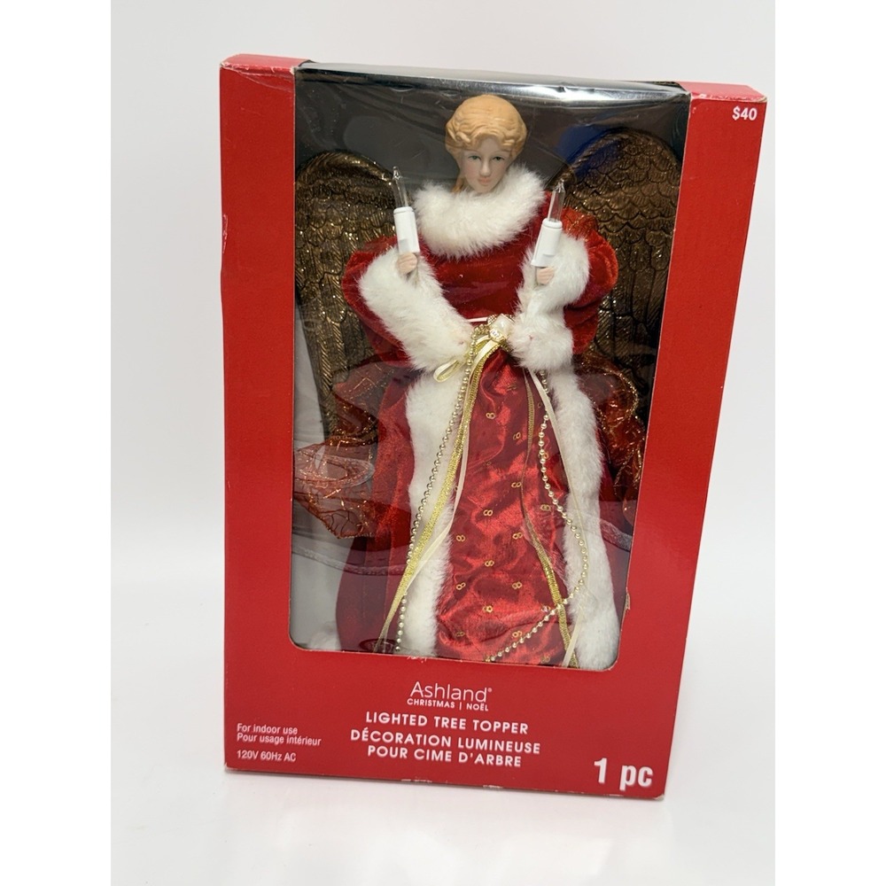 Angel Christmas Tree Topper 13 in Lighted Tree Topper Indoor Victorian Style Box